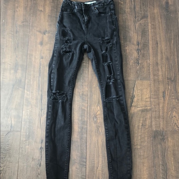 Topshop Denim - Top shop Washed Black Super Rip Jamie Skinny Jeans